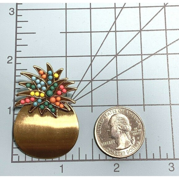 Baublebar Pineapple Tac Pin Brooch 1.75" Gold Tone Tropical Color Accents - Picture 6 of 6
